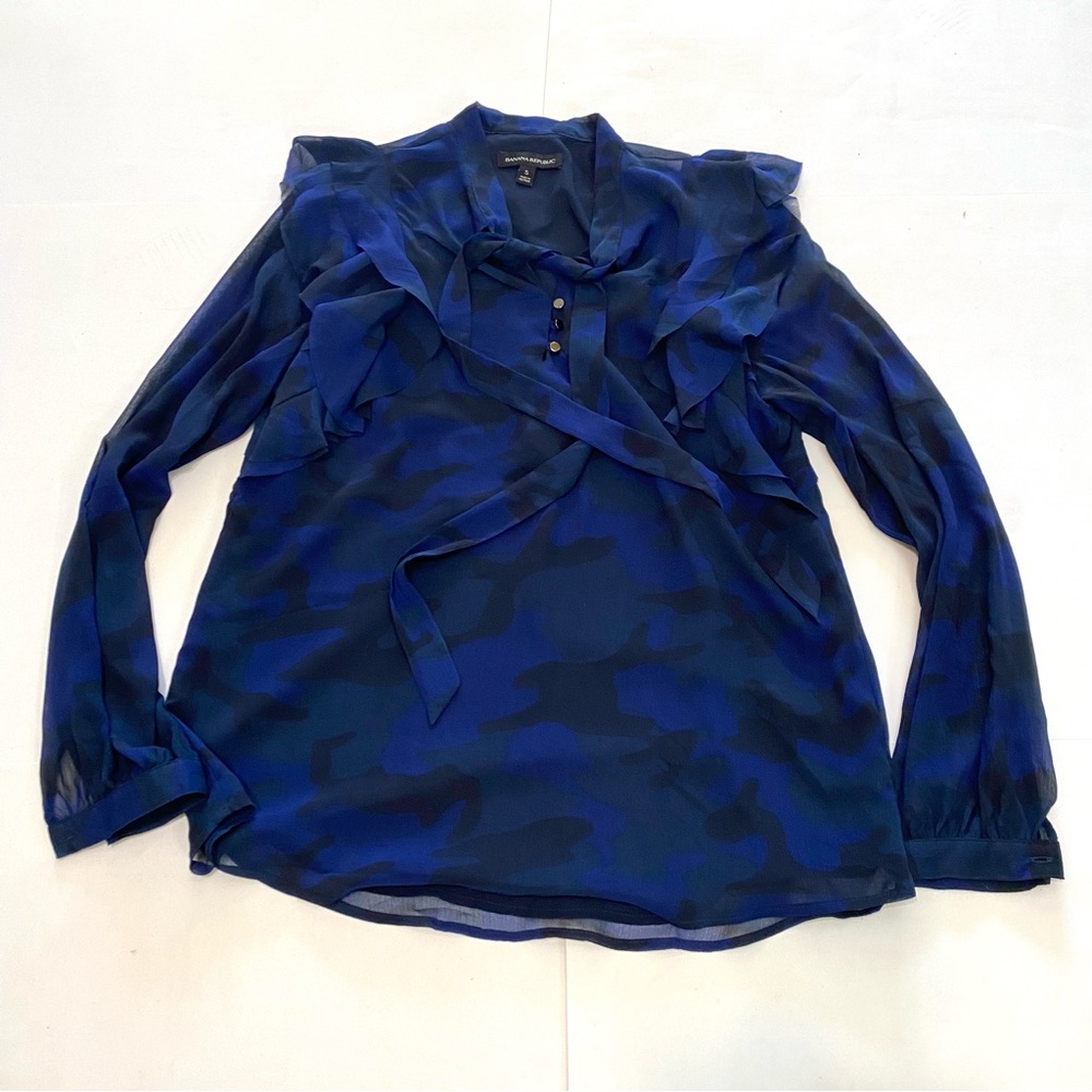 Banana Republic Elegant Blue And Black Ruffled Women's Top